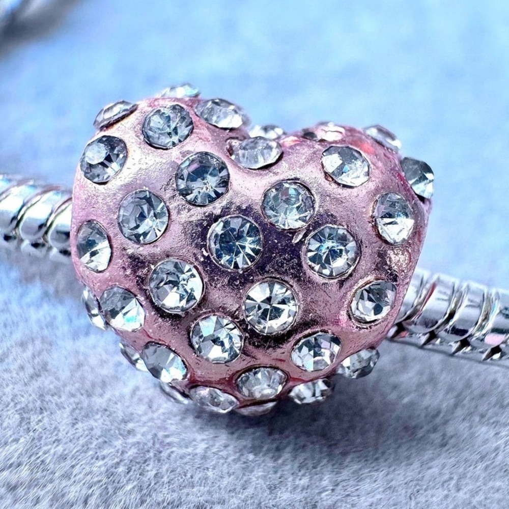 Rose Gold Pave Crystal Heart Charm fits PANDORA